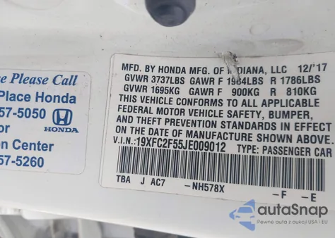 2018 Honda Civic Lx из США, поврежденный, VIN 19XFC2F55JE009012